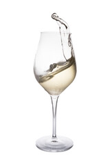 glass of white wine on white background