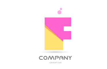 Obraz premium F yellow pink geometric alphabet letter logo icon. Creative template for business and company