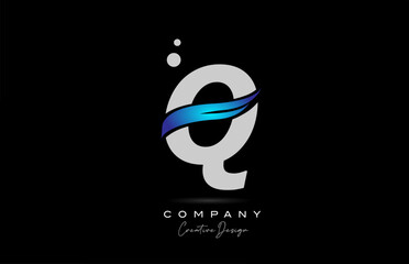Fototapeta premium Q grey alphabet letter logo icon with blue swoosh. Creative template for business and company