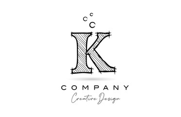 K black white alphabet letter logo icon with cartoonish style. Creative cartoon template for business and company