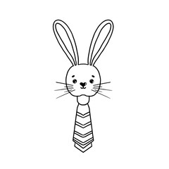 Cute rabbit with tie in doodle style. Hand drawn cute animal vector illustration. Year symbol.
