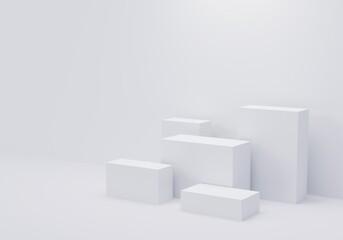 White geometry pedestal for display. Empty product stand with a geometrical shape. minimal style. 3d render illustration.