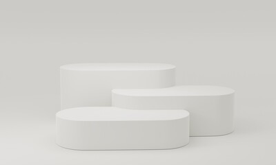 White geometry pedestal for display. Empty product stand with a geometrical shape. minimal style. 3d render illustration.