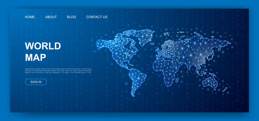 World Map 3d polygonal website template. Travel design illustration concept. Low poly Earth planet symbol for homepage, promotion banner design. © Lifeking