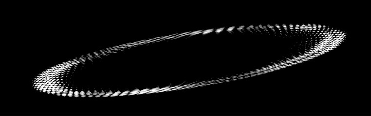 Halftone rounded frame of swirl coins or peas. Contour of dots, polka dots, blots, spots, slicks, strokes. Vector. © Allgoo