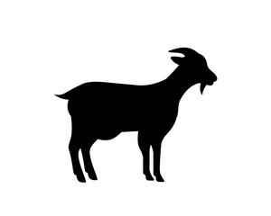 Goat black silhouette. Goat symbol. Farm animal icon isolated on white background.