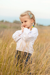 little girl in a field, Ukraine, childhood, summer, will , freedom, independence , future, no war
