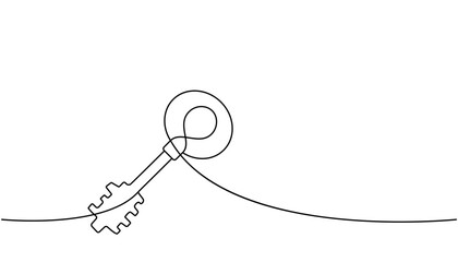 Key one line continuous drawing. Home key continuous one line illustration. Vector minimalist linear illustration