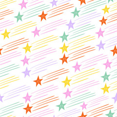 Abstract falling star vector seamless pattern. Colorful background for kids. 90s vibes texture for textile, wallpaper, wrapping paper