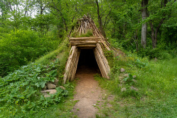 Collier hut at Hopewell Furnace National Historic Site in Pennsylvania. Example of American 19th...