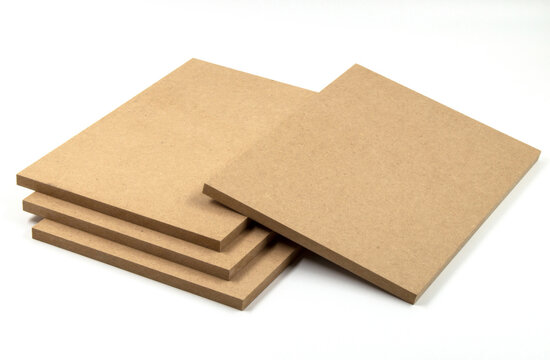 Boards of raw mdf in the setting as for an exhibition or window.