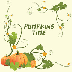 Pumpkin time vector. Pumpkin with vine border vector illustration  © sawrav97