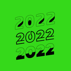 2022 outer contour lettering set. 2022 text style. Green background.