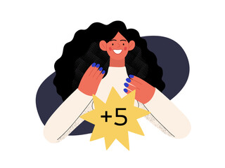 Client bonus - Online shopping and electronic commerce series - modern flat vector concept illustration of a woman receiving a bonus. Promotion, discounts, sale and online orders concept