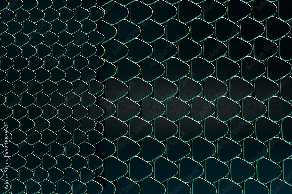 Poster abstract background. patterns of large and small black triangles with rounded edges illuminated with