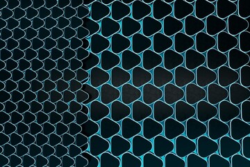 Fototapeta premium abstract background. a grid of large and small triangles. patterns of black triangles with rounded edges illuminated with blue neon light. 3d illustration. 3d render