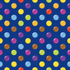 Seamless candy background pattern. Sugar coated candy on blue background.