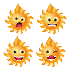 Set of sun characters vector, sun character in different facial expression vector illustration
