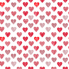 Seamless vector background of love heart design with contours, lines, doodles. Seamless pattern for Valentine's Day. Seamless texture with hearts and lines