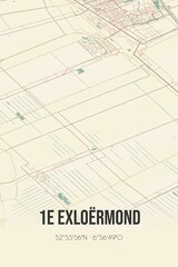 Retro Dutch city map of 1e Exloërmond located in Drenthe. Vintage street map.