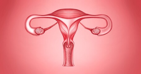 female reproductive system 3d Illustration in red tones. Gynaecologist, obstetrics, ovulation, pregnancy concept.Realistic anatomy 3D Rendering.