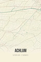 Retro Dutch city map of Achlum located in Fryslan. Vintage street map.