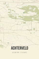 Retro Dutch city map of Achterveld located in Gelderland. Vintage street map.