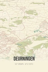 Fototapeta na wymiar Retro Dutch city map of Deurningen located in Overijssel. Vintage street map.