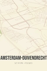 Retro Dutch city map of Amsterdam-Duivendrecht located in Noord-Holland. Vintage street map.