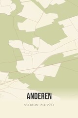 Retro Dutch city map of Anderen located in Drenthe. Vintage street map.