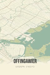 Retro Dutch city map of Offingawier located in Fryslan. Vintage street map.