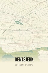 Obraz premium Retro Dutch city map of Oentsjerk located in Fryslan. Vintage street map.