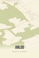 Retro Dutch city map of Anloo located in Drenthe. Vintage street map.