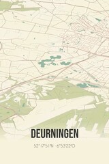 Retro Dutch city map of Deurningen located in Overijssel. Vintage street map.
