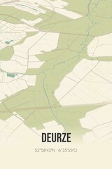 Obraz premium Retro Dutch city map of Deurze located in Drenthe. Vintage street map.