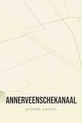 Obraz premium Retro Dutch city map of Annerveenschekanaal located in Drenthe. Vintage street map.