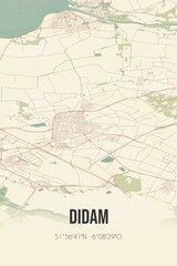 Fototapeta na wymiar Retro Dutch city map of Didam located in Gelderland. Vintage street map.