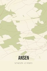 Retro Dutch city map of Ansen located in Drenthe. Vintage street map.