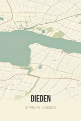 Obraz premium Retro Dutch city map of Dieden located in Noord-Brabant. Vintage street map.