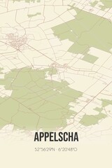Retro Dutch city map of Appelscha located in Fryslan. Vintage street map.