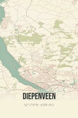 Retro Dutch city map of Diepenveen located in Overijssel. Vintage street map.