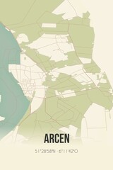 Retro Dutch city map of Arcen located in Limburg. Vintage street map.
