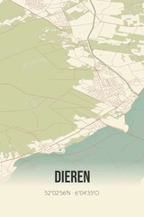 Retro Dutch city map of Dieren located in Gelderland. Vintage street map.