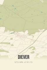 Retro Dutch city map of Diever located in Drenthe. Vintage street map.