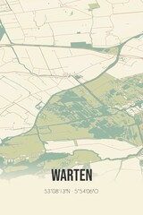 Retro Dutch city map of Warten located in Fryslan. Vintage street map.