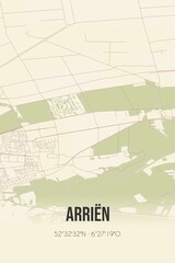 Retro Dutch city map of Arriën located in Overijssel. Vintage street map.