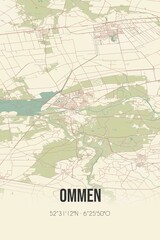 Retro Dutch city map of Ommen located in Overijssel. Vintage street map.