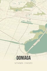 Retro Dutch city map of Doniaga located in Fryslan. Vintage street map.