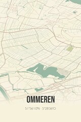 Fototapeta na wymiar Retro Dutch city map of Ommeren located in Gelderland. Vintage street map.