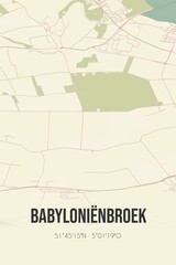 Retro Dutch city map of Babyloniënbroek located in Noord-Brabant. Vintage street map.